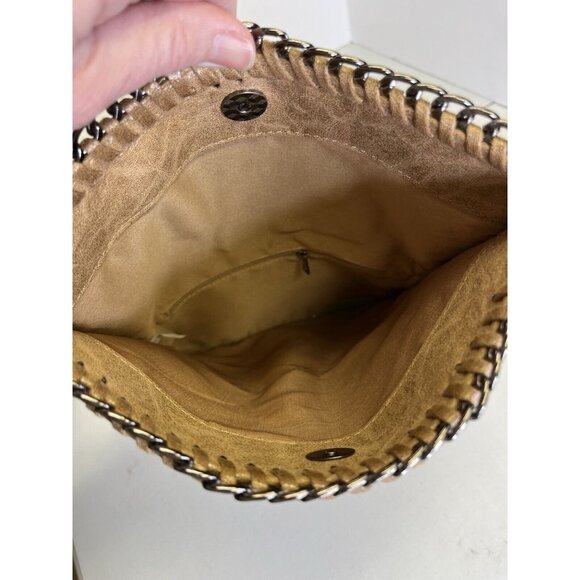 J Bag Adjustable Clutch Crossbody Detachable Metal Strap Tan Foldover - Picture 9 of 13